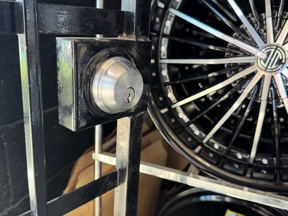 Schlage lock cylinder installed on a commercial metal gate