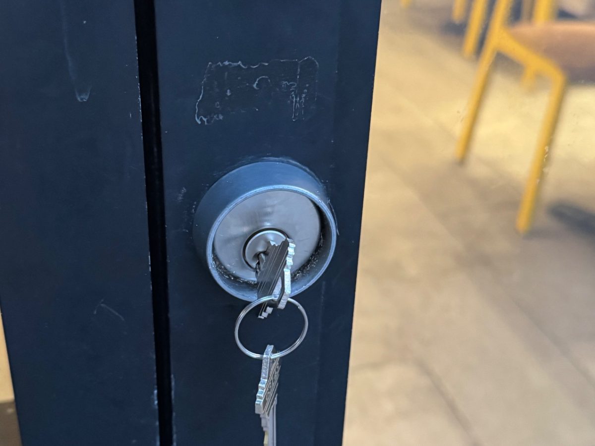 Key turning in a commercial storefront door lock